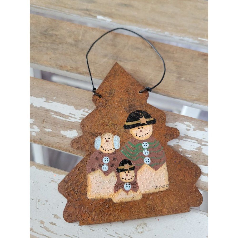 Snowman family tree metal country ornament Xmas holiday tree
